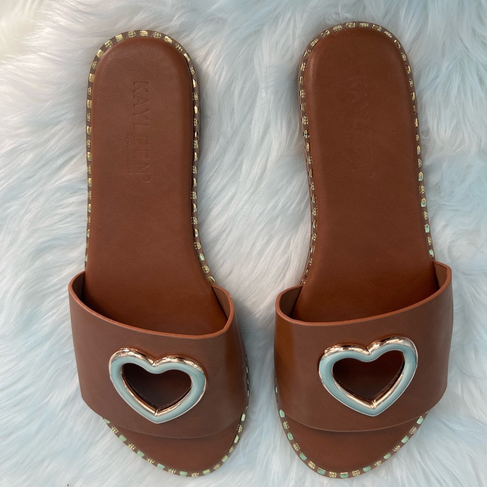 Gold and Brown Heart Cutout Sandals